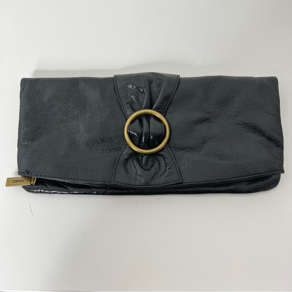 Hobo Soft Black Leather Foldover Magnetic Clutch